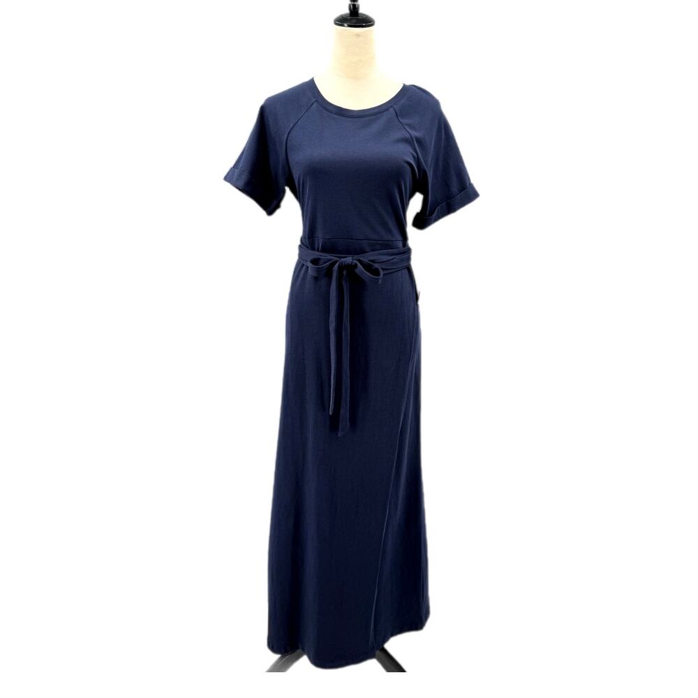Tuckernuck NWT Clarissa 100% Cotton Navy Maxi Wrap Short Sleeve Belt Tie Dress